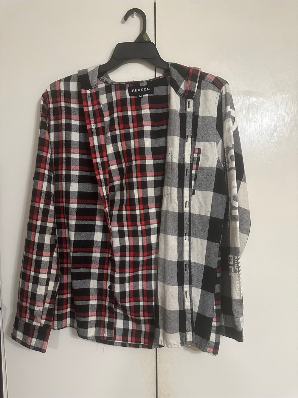 Reason Men's Black, White & Red Plaid Hooded Button-Down Shirt